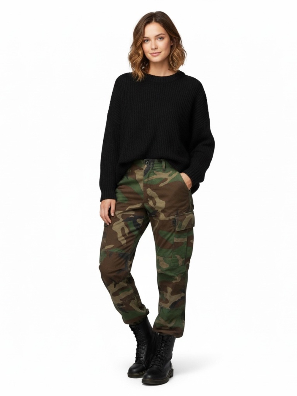 Camo Cargo Pants Military Button Fly Adjustable Waist